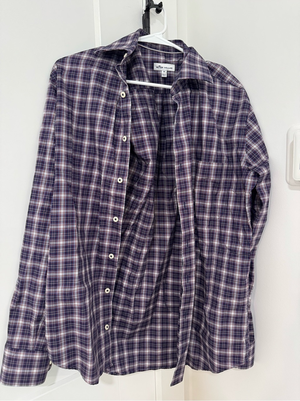 Peter Millar Men’s Purple Plaid Button-Down Shirt with White Accents